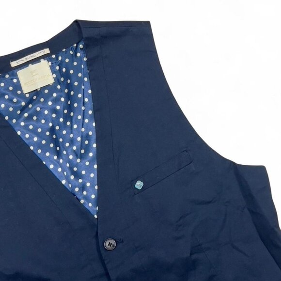 Men’s Scotch & Soda Navy Blue Waistcoat Dress Vest Tailored Large Polka Dot Lini - Picture 2 of 5